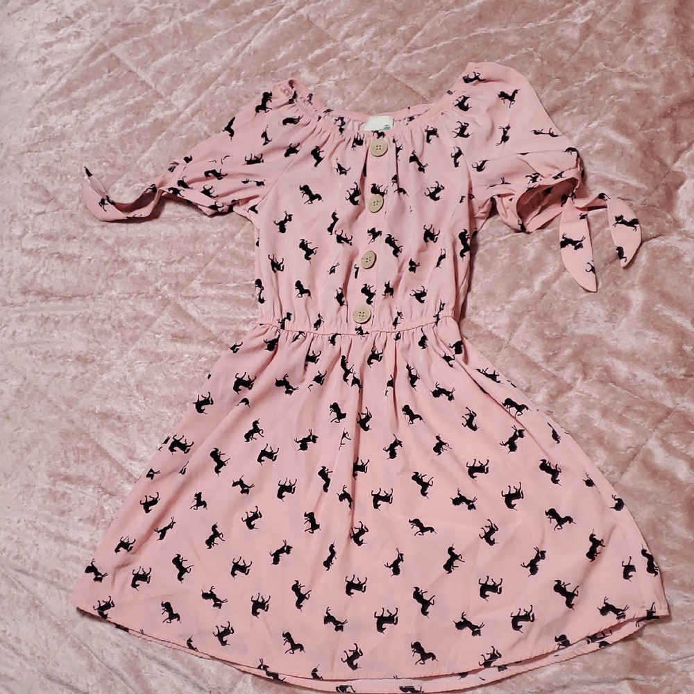 Lily Bleu Girls Dress Pink With Unicorns Whimsical Fairy Tie Sleeve
